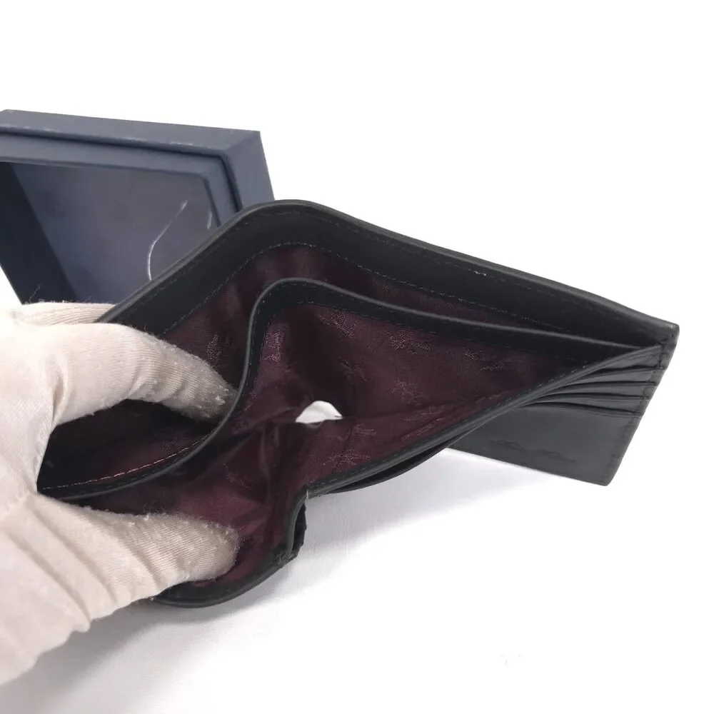BROOKS BROTHERS Mens New Wallet Black Leather Bifold Card Slots Logo Gift Box